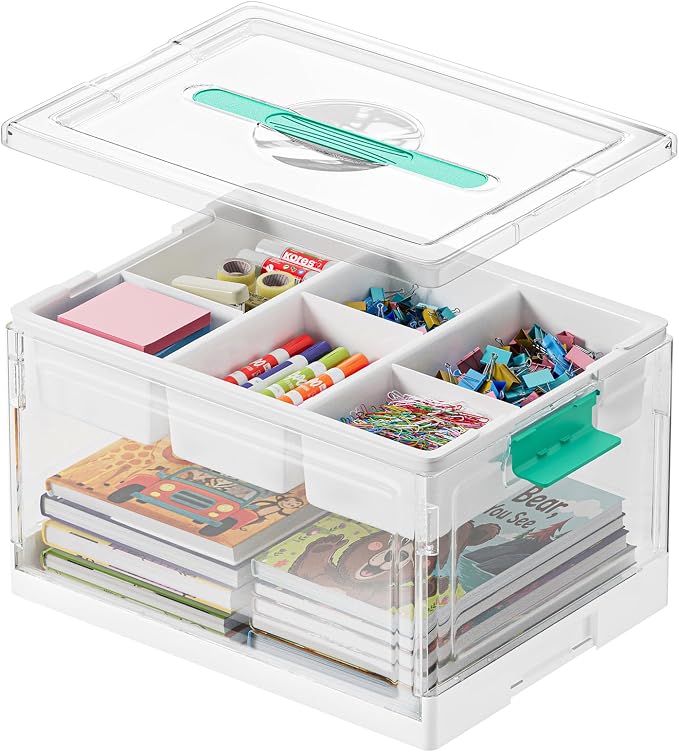 SpaceAid Craft Organizers and Storage - 24 QT Plastic Box Art Supply Storage Organizer Bin with Lid, Removable Trays and Dividers, Clear Container for Art and Craft Supplies,1 Pack
