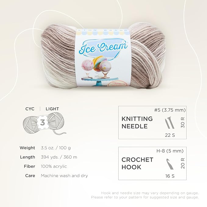 (3 Pack) Lion Brand Yarn 923-212 Ice Cream Yarn, Coffee Multicolor