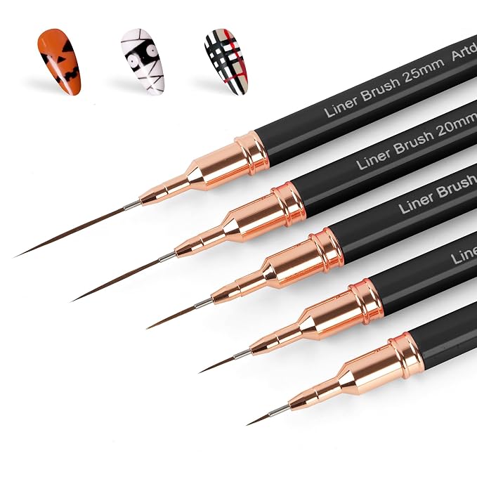 Artdone Metallic Nail Art Pens, Liner Brushes Set, 5PCS Black Nail Tools