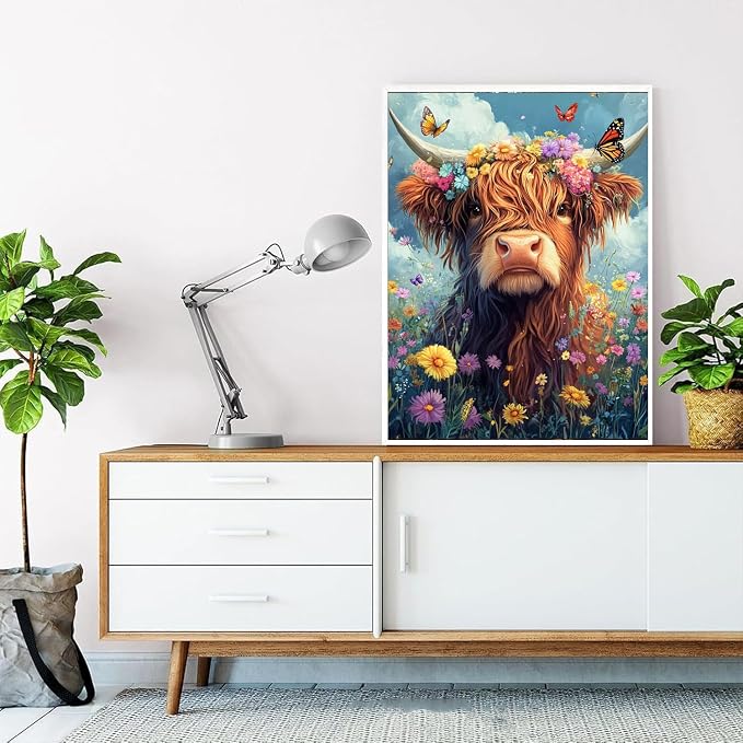 Canrichshop Highland Cow Paint by Numbers Kit for Adults,Cow Painting by Numbers,DIY Acrylic Paint Kit for Adults Without Frame,Easy Adult Paint by Number Kits on Canvas for Decor 16x20inch