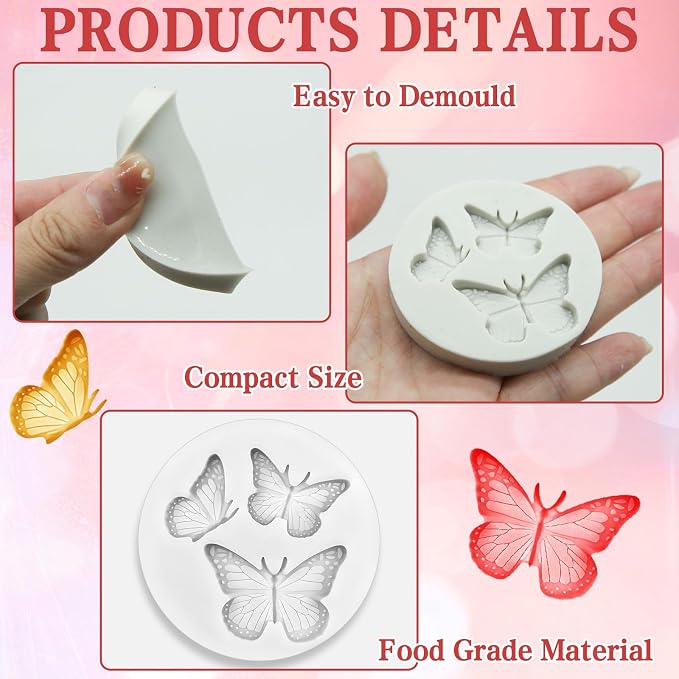 4Pcs Butterfly Silicone Chocolate Molds Cake Decoration Non-stick Cute Moulds Ice Cube Tray Homemade DIY Tool Crafts Polymer Clay for Baking Cupcake Soap