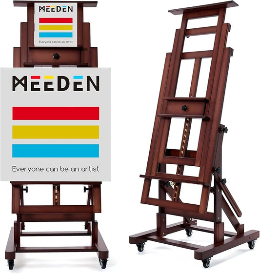MEEDEN Large Art Painting Easel: Holds Canvas Up to 79" for Studio Drawing | Solid Beechwood H-Frame Easel Stand for Artist Adult, Professional Heavy-Duty Floor Easel for Art Shows Gallery, Deep Walnut