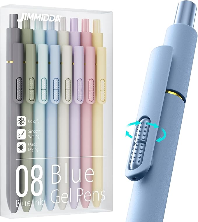 8 Pack Blue Gel Pens with Fidget, 0.7mm Blue Ink Quick-Drying