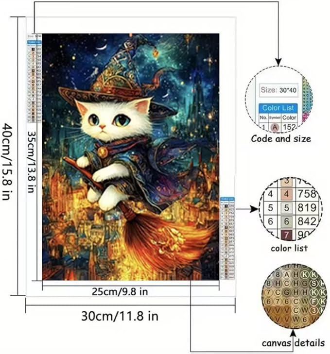 YUXUANKANG Wizard Cat Diamond Painting Kit, DIY Craft Activity, Resin, 12x16 Inch, Fantasy Theme, Adult