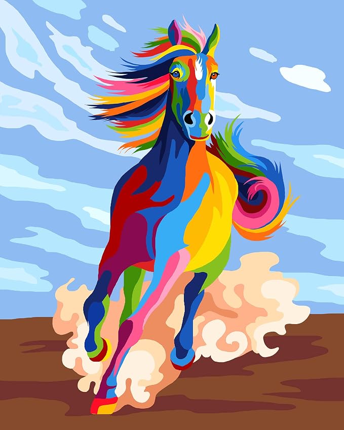 Paint by Numbers DIY Acrylic Painting Kit for Kids & Adults Beginner – 16" Wx20 L Colorful Horse Pattern
