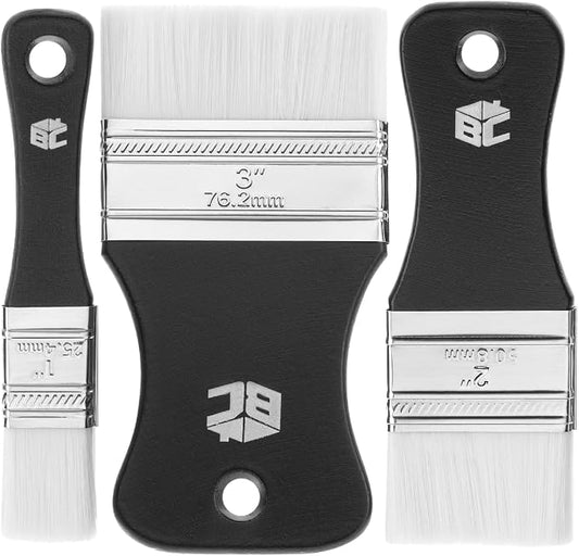 Bates- Flat Paddle Paint Brush Set, 3 Pack, 1"/2"/3" Nylon Bristles | Scale Paddle Brush with Short Ergonomic Handle for Oil and Acrylic Paints Varnishes Painter Artist