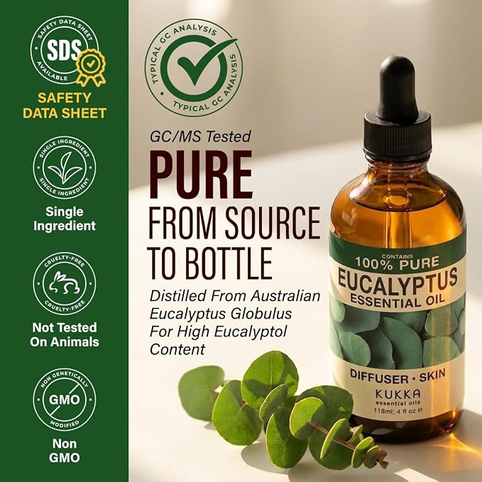100% Pure Eucalyptus Oil - 4 Fl Oz Eucalyptus Essential Oil for Hair, Skin, Diffuser, Aromatherapy & DIY Soap Making Scent (Pack of 3)