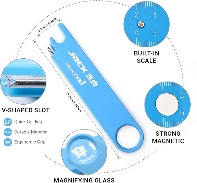 Jack Quick Needle Threader for Sewing Machine, 3-in-1 Sewing Supplies | 3-in-1 Sewing Tools Quick Threading with 2 Seam Rippers Magnetic Guide for Sewing Machine, Tailors, Designers Sewing Tools