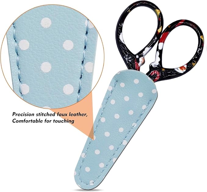 Small Sharp 3.6 inch Sewing Scissors with Leather Sheath Crafts Needlework | Embroidery Scissor Small Precision with Leather Cover Stainless Steel Scissor for Needle Work Art Work Craft Threading