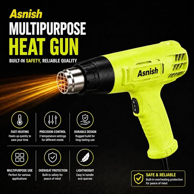 Asnish Heat Gun 1500W, Hot Air Gun Kit Dual Temperature Settings 572℉~932℉