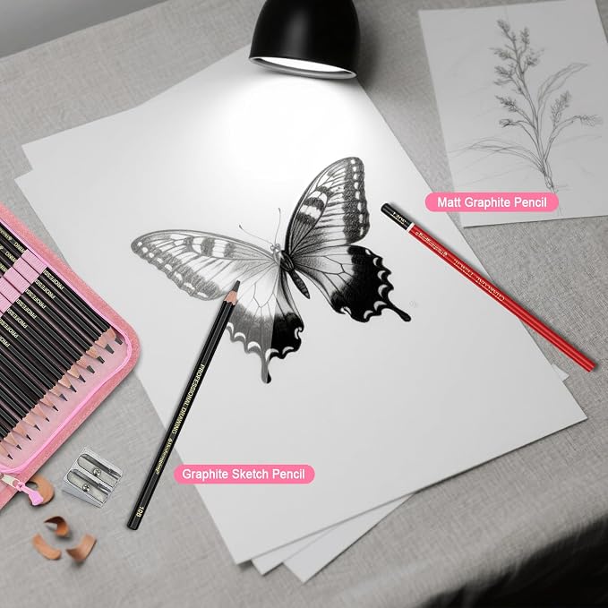 Heshengping, Sketching and Drawing Pencils Set 26pcs, Art Supplies Drawing pencil Kit,Graphite Charcoal Professional Pencils Set, Adults Beginners Artist