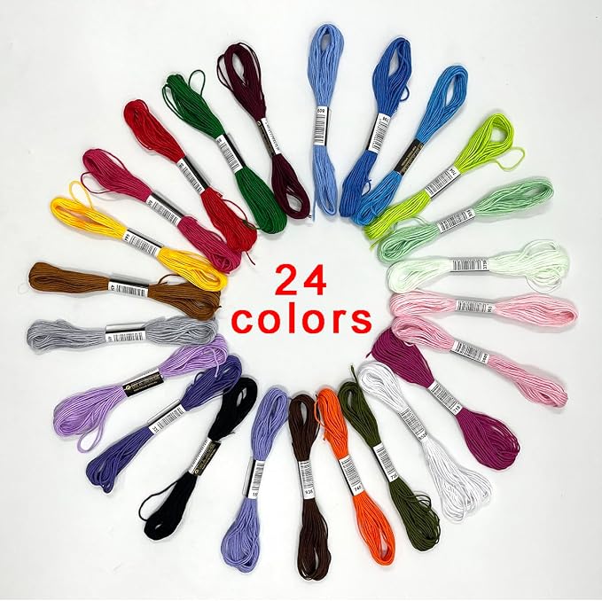 24 Colors Embroidery Thread Set with DMC Codes - 8m Each Skein, Premium Cotton Sewing Floss for Cross Stitch & Needlecraft