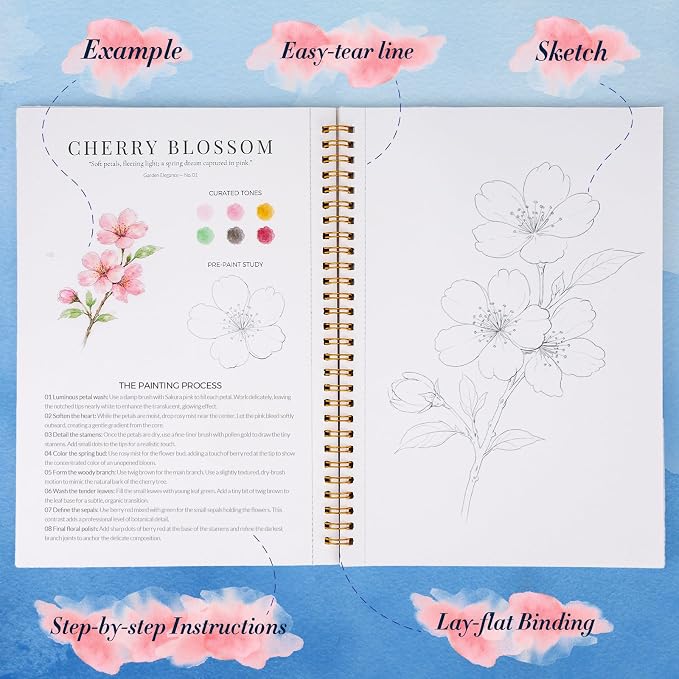 Watercolor Workbook for Beginners,18 Floral Water Coloring Book with 2 Frame,Relaxing & Easy to Paint Water Coloring Book with 24 Colors-Perfect for Gifting to Creativity & Joy for Adults