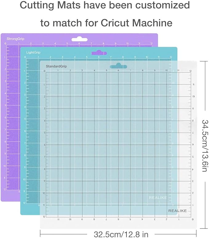 REALIKE 12x12 Cutting Mat for Silhouette Cameo 5/4/3/2/1 (3 Mats - StandardGrip, LightGrip, StrongGrip), Gridded Adhesive Non-Slip Cut Mat for Crafts, Quilting, Sewing, Scrapbooking and All Arts