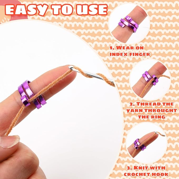 DTOFOOT 6Pcs Knitting Crochet Tension Ring for Fingers with Box | Metal Open Crochet Ring, Adjusts for Finger Tension, Speeds Up Braided Knitting Work, Ideal Gifts for Mom Grandma Crocheters