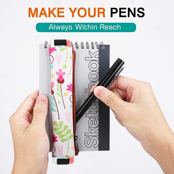 MoKo Elastic Pen Holder for Notebook, 2 Pack PU Leather Pouches