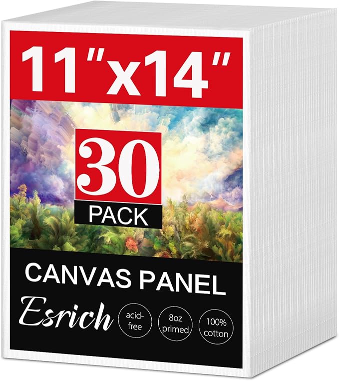 ESRICH Canvases for Painting 11x14, 30 Pack Canvas Boards for Painting Cotton Primed Acid Free Blank Canvas Panels for Oil Paint, Watercolor, Acrylic Paint, Gouache and Tempera.