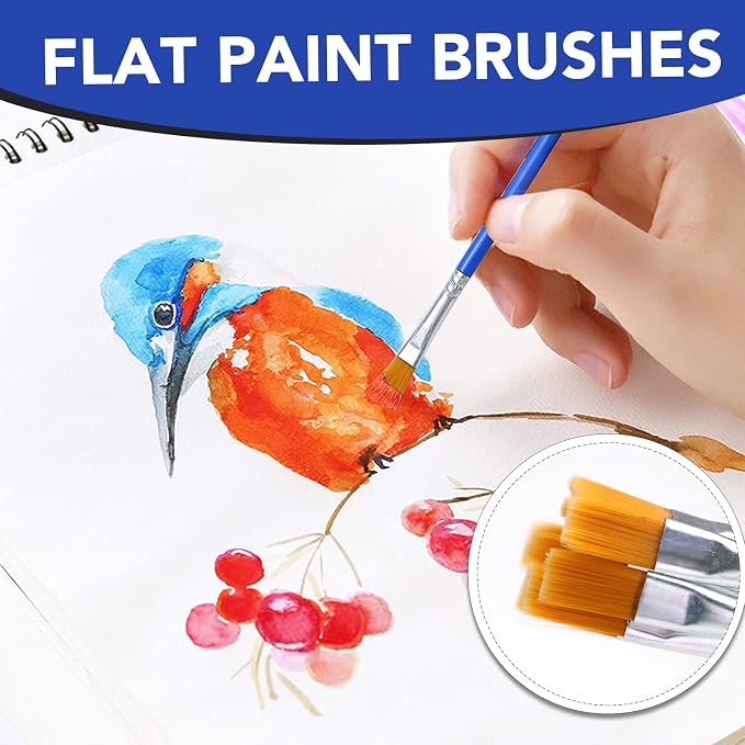AROIC Paint Brushes Set,110 Pcs Flat & Fine Nylon Acrylic Brushes Bulk | Miniature Detailing & Rock Painting Oil Watercolor Canvas Artist Professional Painting Kits Small Paint Brush for Classroom