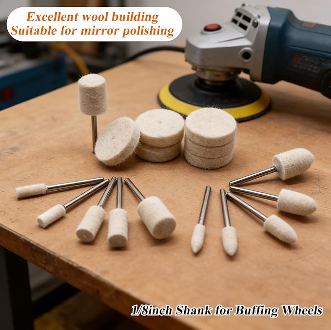 185Pcs Polishing Buffing Wheel Kit, Felt Wool Pad Set, Rotary Accessories with Sanding Drum, Polishing Compound, Grinding Head, 1/8" Shank for Jewelry Metal Polishing, Compatible with Dremel