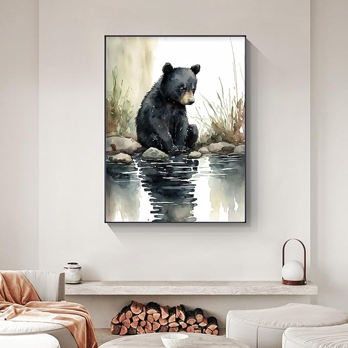 Yezavesu Bear Framed Paint by Numbers Kit for Adults Beginner | With Frame Canvas 12x16 Inch, DIY Acrylic Painting by Numbers Bear, Stress Relief Craft Kits, Home Wall Decor Gift