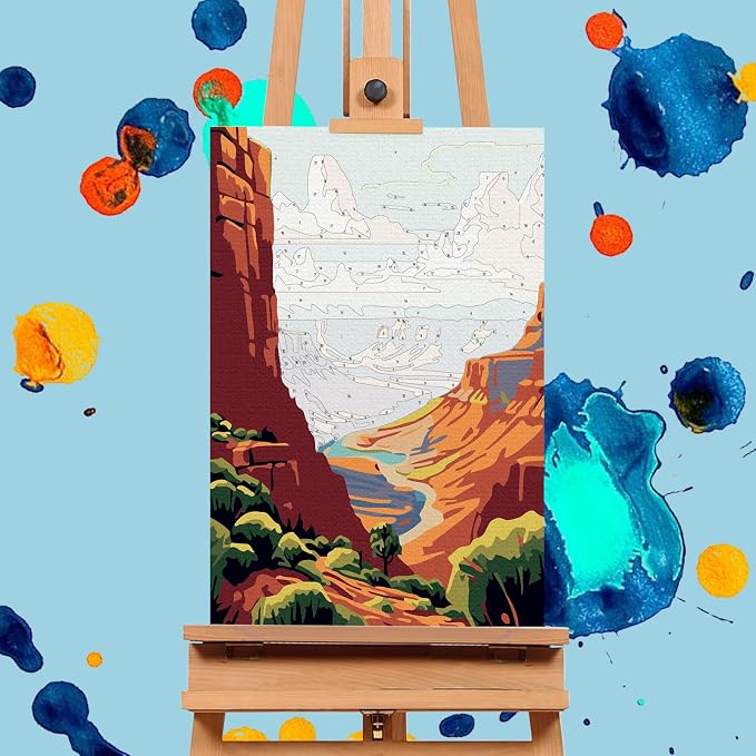 4 Pack Framed Paint by Numbers Kit for Adults with Wooden Easel, 8x12 Inch | National Park, Easy DIY Acrylic Canvas Craft Kit with Frame for Beginners, Home Decor, Stress Relief Relaxing Hobby Gift