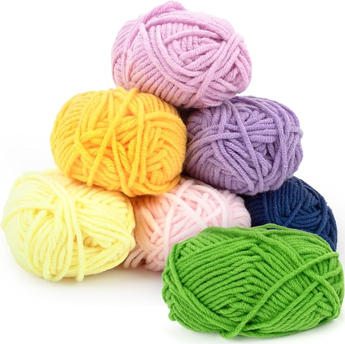 7x15g Cotton Yarn for Crocheting - Soft Crochet Yarn Bulk for Crafts Multicolor Skeins for DIY Handicraft, Scarves, Ideal Gift for Knitting Beginners, 7 Vibrant Colors