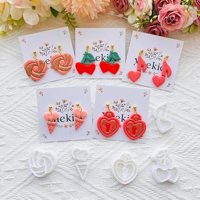 Heart Theme Polymer Clay Cutters – Molds, Clay Cutters for Polymer Clay, Clay Earring Tools Set