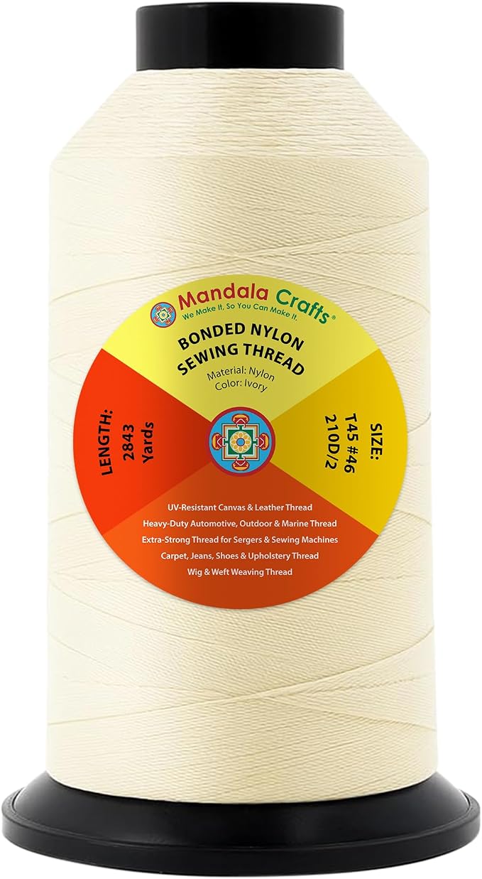 Mandala Crafts Size 46 210D T45 Ivory Bonded Nylon Thread, 2843 YDs