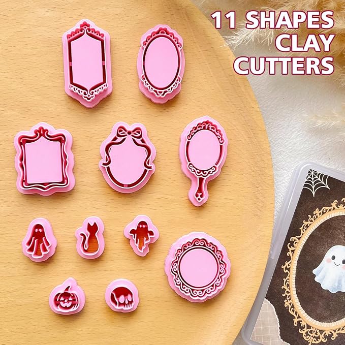 Keoker Vintage Style Halloween Clay Cutters, 11 Shapes Halloween Clay Cutters for Polymer Clay Jewelry, Vintage Frame Polymer Clay Cutter