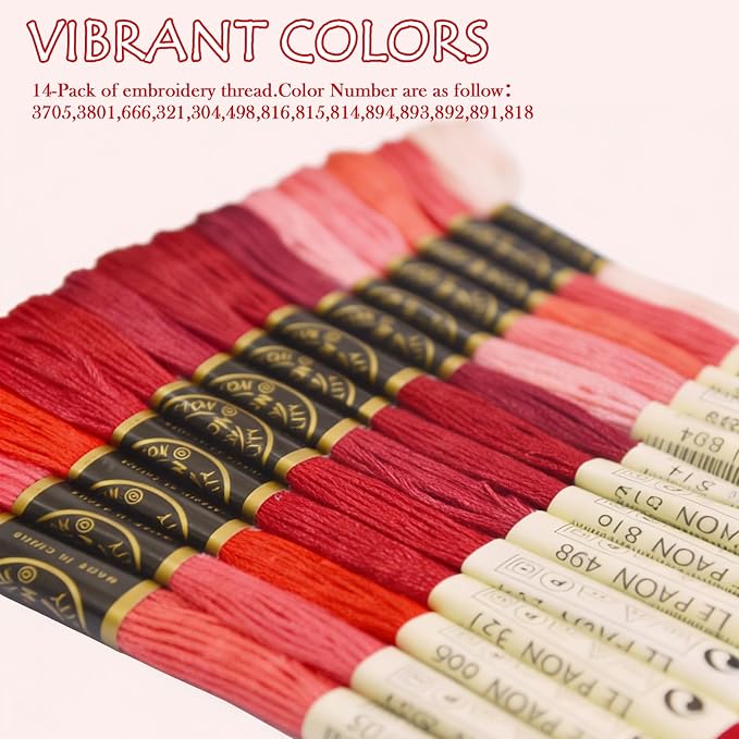 Pink Gradient Color Embroidery Floss - Cross Stitch Threads - Friendship Bracelets Floss - Crafts Floss - 14 Skeins Per Pack Embroidery Floss
