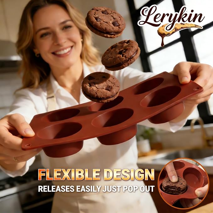 Lerykin 6-Cavity Silicone Baking Mold Non-Stick, 3 Pack Round Cylinder Chocolate Covered Cookie Molds for Candy, Cupcake, Jelly, Brownies, Pudding, Mini Soap - Dishwasher Safe