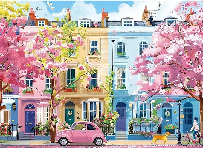Clendo Paint by Numbers Kit for Adults Beginners, Spring Street Adult Paint by Numbers on Canvas, Acrylic Painting Crafts for Home Decor (16x20inch)