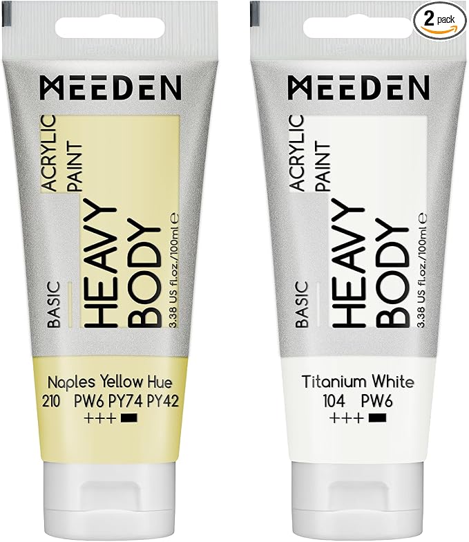 MEEDEN Acrylic Paint Naples Yellow Hue: 100ml/3.38oz x2 with Titanium White | Heavy Body Artist Acrylic Paint Set for Canvas, Wood & Craft, Non-toxic Creamy Art Paint with Titanium White for Mixing