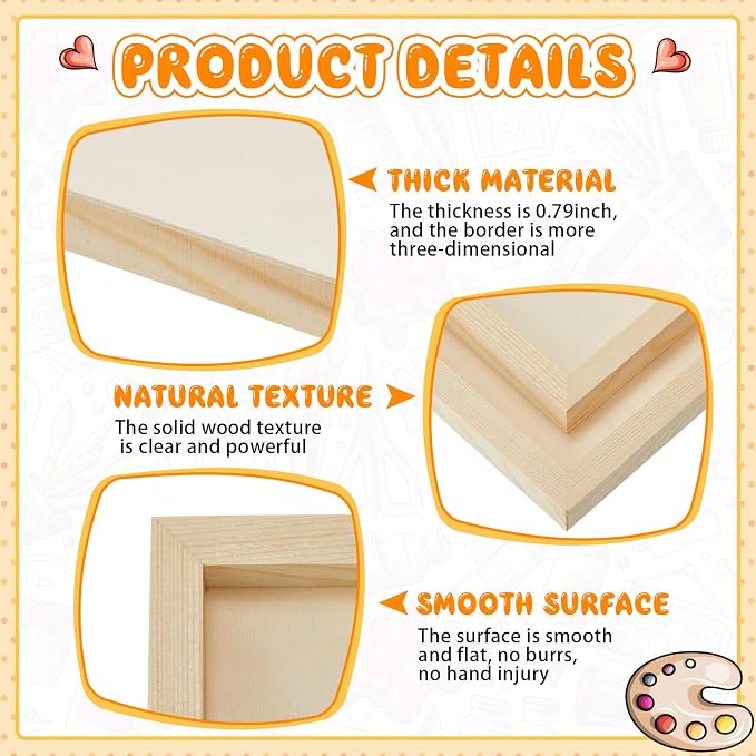 Barydat 24 Pcs Wood Panels for Painting 8'' x 8'' Unfinished Wood Canvas Board Artist Wall 0.79'' Deep Wooden Cradled Panels for DIY Crafts, Easel Display, Painting Pouring Arts Use with Oils, Acrylic