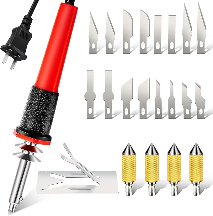Honoson 22 Pieces Electric Hot Knife Cutter Tool Include Heated Knife Plastic Cutter With Multipurpose 16 Blades 4 Blade Holders Metal Stand For Soft Thin Plastic Foam Stencils(Red)