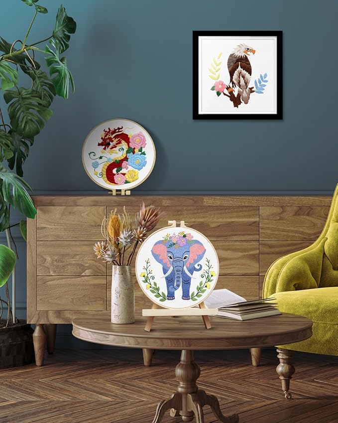 TINDTOP Embroidery Kit for Beginners Adult, Elephant Embroidery Kit for Beginners Include Embroidery Cloth Hoops Threads for Craft Lover Hand Stitch with Embroidery Skill Techniques | Include Embroidery Cloth Hoops Threads for Craft Lover Hand Stitch w...