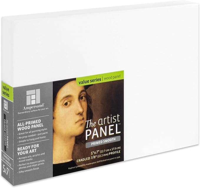 Ampersand Artist Panel Primed Smooth Surface for Painting and Mixed-Media, 7/8 Inch Depth, 5X7 Inch (PWP750507)