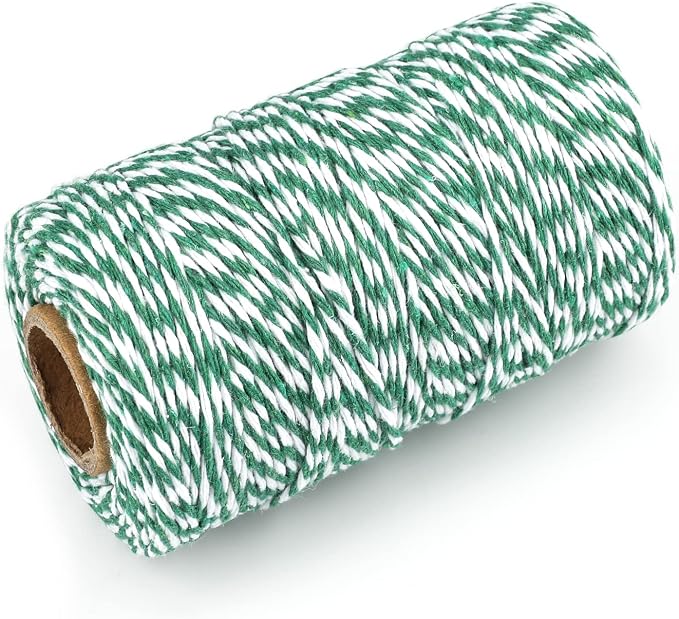 jijAcraft Green and White Twine String, 328 Feet Christmas Bakers Twine String, 2MM Heavy Duty Packing String for DIY Crafts, Christmas Decoration, Gift Wrapping, Craft Wrapping