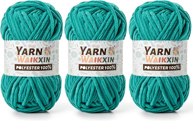 3 Deep Sea Green Soft Chenille Yarn for Crocheting, Fluffy Chunky Crochet Yarn for Baby Blanket, (10.58oz/393yds) Fuzzy Velvet Yarn for Amigurumi&DIY Puzzle、Crafts、Scarf