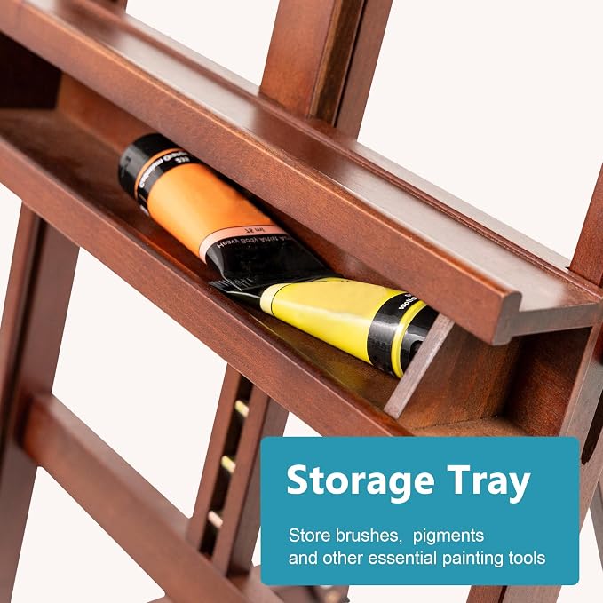 Beechwood H-Frame Artist Studio Easel with Wheels and Storage Tray, Brown