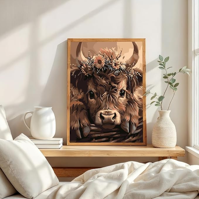 Mosaflare Highland Cow Paint by Numbers for Adults Beginner 12X16 inch | Animals Adult Paint by Number Kits on Canvas, DIY Acrylic Oil Easy Painting by Numbers for Home Wall Decor (Without Frame)