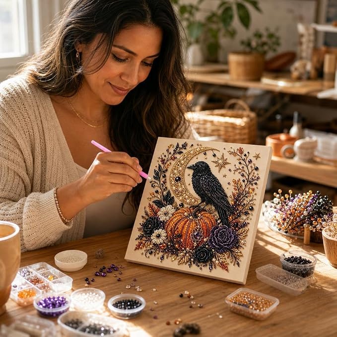 Autumn Pearl Painting Kit Cute 5D Pearl Painting Crafts for Adults，C | Pumpkin Diamond Art Kit for Beginner, Diamond DIY Kit for Thanksgiving Birthday Holiday Gift 1