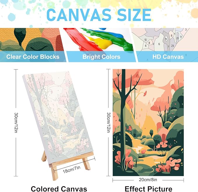 4 Pack Framed Paint by Numbers Kit for Adults with Wooden Easel, 8x12 Inch | Four Seasons Landscapes, Easy DIY Acrylic Canvas Craft Kit with Frame for Beginners, Home Decor, Stress Relief Relaxing Gift