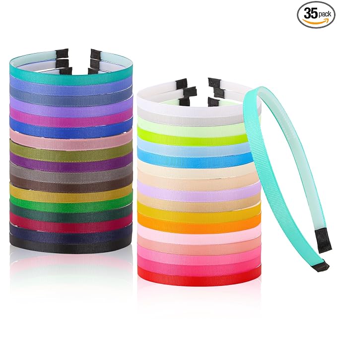 35Pcs Grosgrain Ribbon Headbands DIY Hair Bands for Women Girls