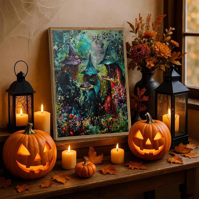 mrpwnle Paint by Numbers Kit for Adults Halloween Paint by Numbers 16x20 in | Halloween Witch Forest Paint By Number for Adults, Easy Adult Paint By Number Kits, DIY Crafts kits for Home Wall Decor Gifts