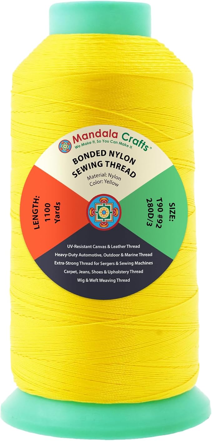 Mandala Crafts Size 92 280D T90 Yellow Bonded Nylon Thread, 1100 YDs