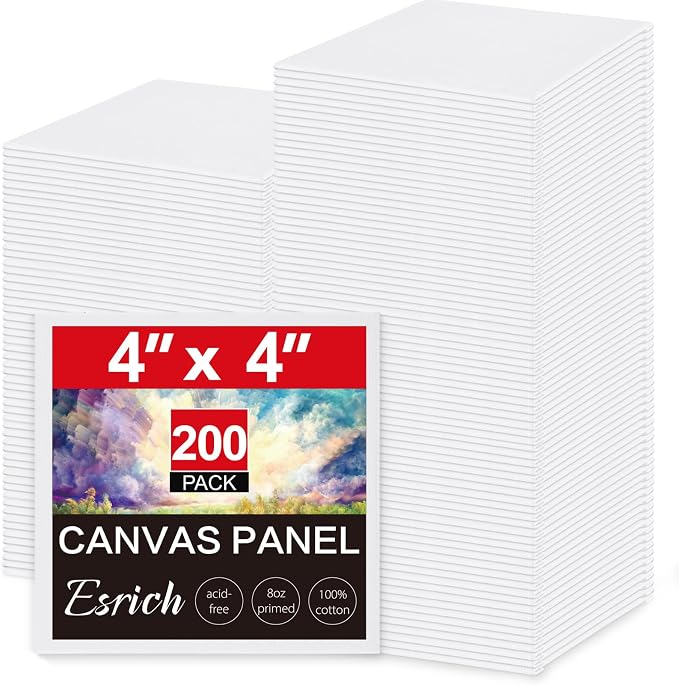 ESRICH Mini Canvases for Painting,4x4In Canvas in Bulk 200Pack Small Canvas Panels Cotton Paint Canvas Primed Acid Free Blank Canvas Boards for Oil Paint,Watercolor,Acrylic Paint,Gouache&Tempera.