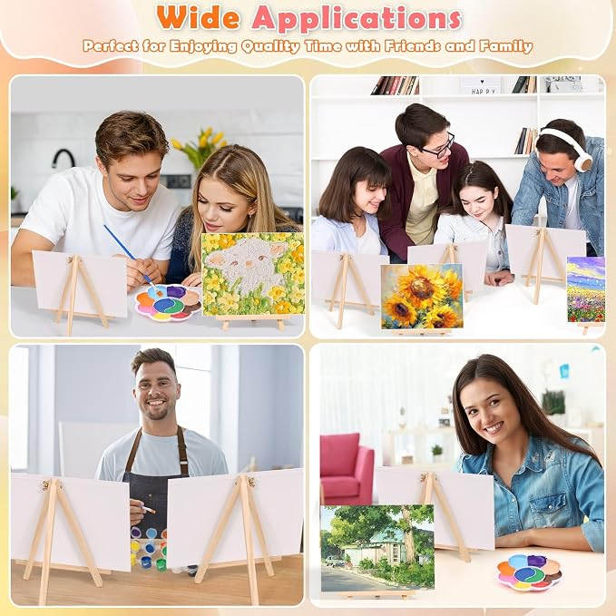 10 Pack Sip and Paint Kit for Adults Girls Night, Canvas Painting Kit | 8x10 Inch Art Canvas and Easel Set, Mini Acrylic Paint, Brushes, Aprons Paint Party Supplies, Couples Painting Kit Date Night