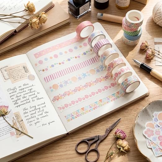 60 Rolls Washi Tape Set Aesthetic Decorative Masking Tape | Decorative Tape Bohemian Colored Tape for Journaling Supplies, Scrapbooking Kit, Planner, Junk Journal, School Supplies