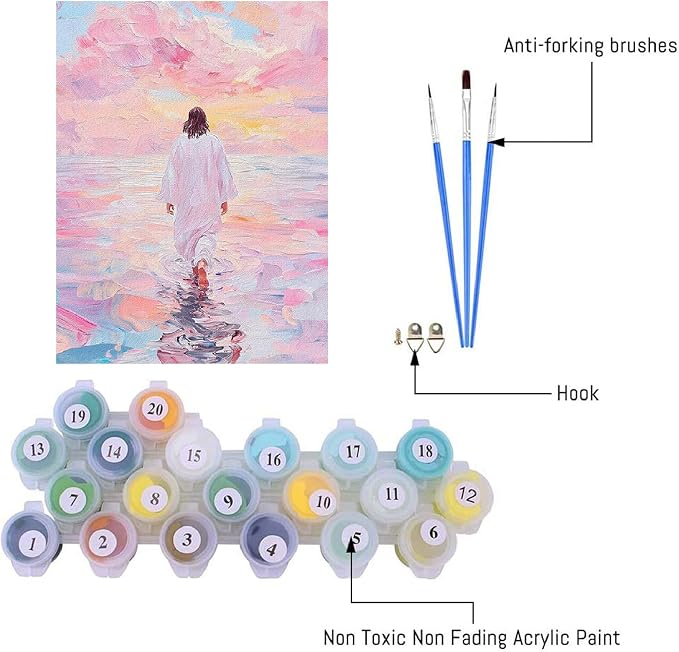 VIGEGU Beach Paint by Numbers Kit for Adults Beginner with Framed | Jesus Easy Adult Paint by Number Kits on Canvas DIY Painting for Beginners Art by Numbers for Home Wall Decor 10x12 Inch